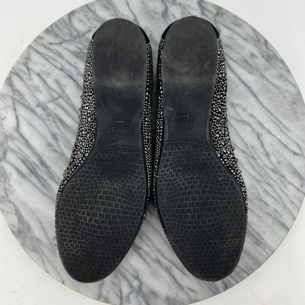 Stuart Weitzman Flats Womens 8‎ Black Crystal Studded Suede Ballet Slippers - Picture 7 of 12